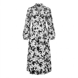 Fransa FRCINA Black White Floral Shirt Dress Scandinavian Minimalist S Midi